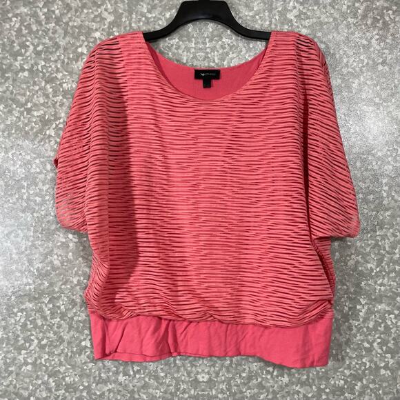 AB Studio Pink Striped Layered Top With Banded Waist - Size XL - Dolman Sleeves - Picture 1 of 5